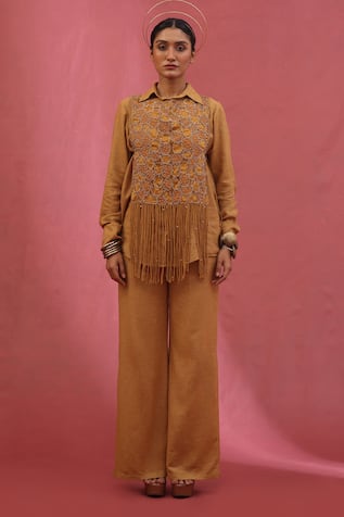URMIL Gold Organza Jacket Pant Set 