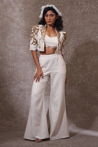 URMIL Designer Off White Khadi Stripes Pant Set 