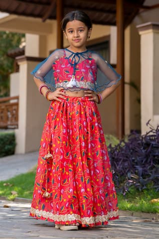 Yuvraani Jaipur Cherry Red Printed Lehenga with Cape 