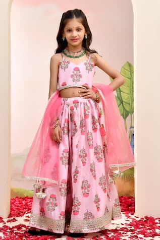 YUVRAANI JAIPUR Floral Pink Lehenga Set for Girls 
