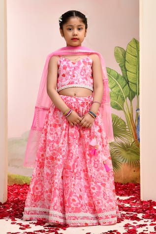 YUVRAANI JAIPUR Neon Pink Digital Print Lehenga Set 