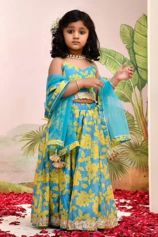 YUVRAANI JAIPUR Neon Blue & Yellow Lehenga Set 