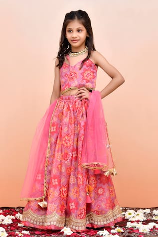 YUVRAANI JAIPUR Peach Digital Print Lehenga Set 