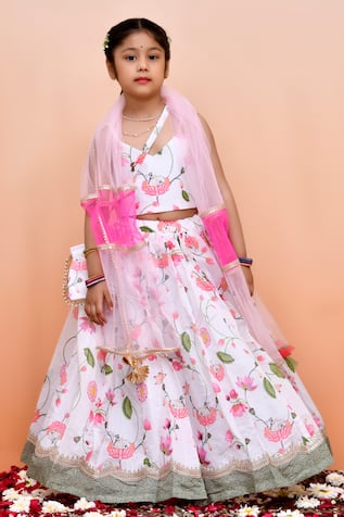 YUVRAANI JAIPUR Ivory & Lotus Printed Lehenga Set 