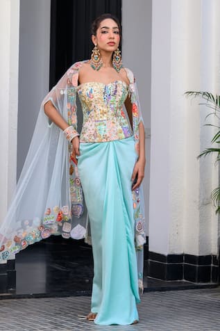 JUHI BENGANI Sky Blue Fusion Style Kurta Set 