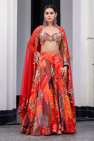 JUHI BENGANI Multi Colour Embroidered Lehenga Set 