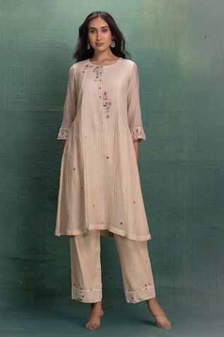 Kahani Lush Cream Machine Embroidery Cord Set 