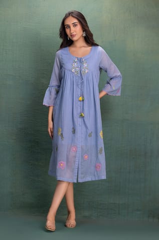 Kahani Lush Blue Machine Embroidery Cord Set 