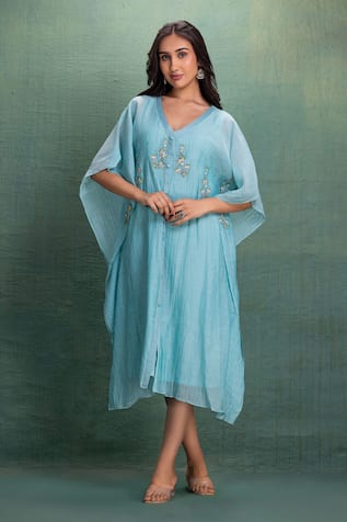Kahani Lush Blue Chanderi Kaftan Dress 