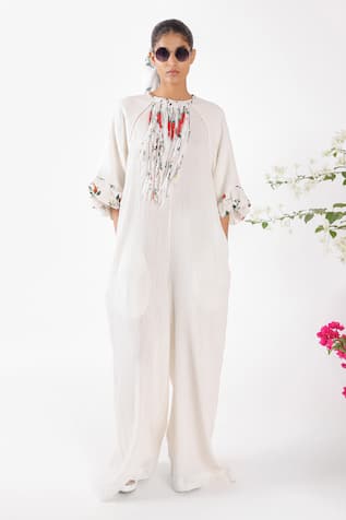 Nikasha Chilly Embroidered Cream Jumpsuit 