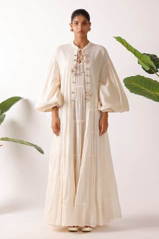 Nikasha Cream Cotton Seersucker Tiered Jacket 
