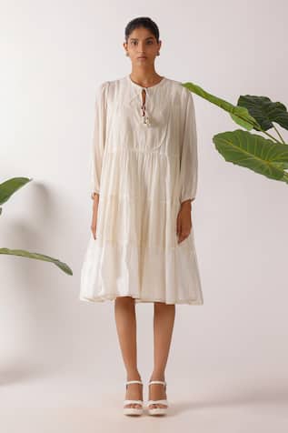 Nikasha Jamdani Embroidered Yoke Tier Dress 