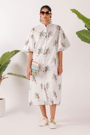 Nikasha Balloon Sleeve Leopard Print Midi Dress 