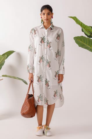 Nikasha Leopard Print Shirt Midi Dress 
