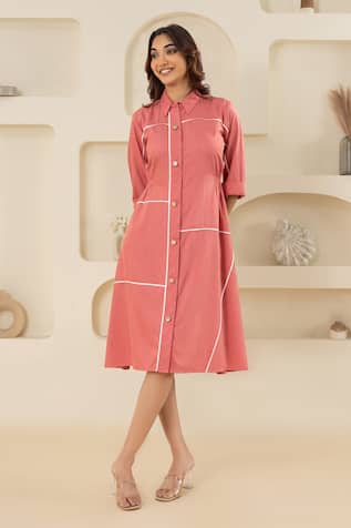 Savaaya Pink Cotton Denim Midi Dress 