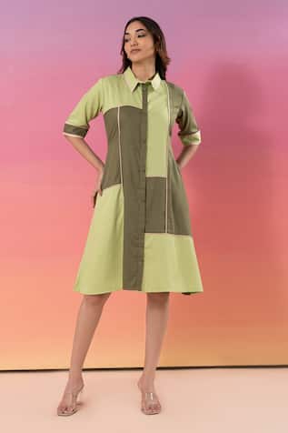Savaaya Color Block Cotton Denim Dress 