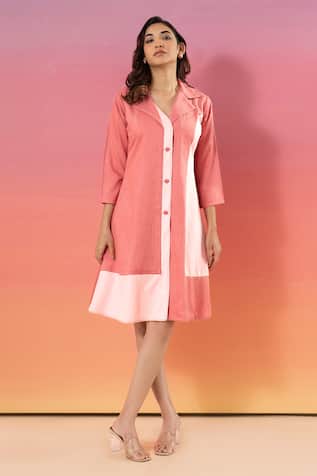 Savaaya Light Pink & Dark Pink Midi Dress 