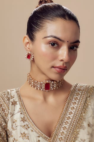Gold Kundan Polki Necklace & Earring Set 