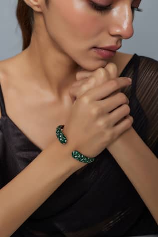 Zircon Embellished Green Bangle 