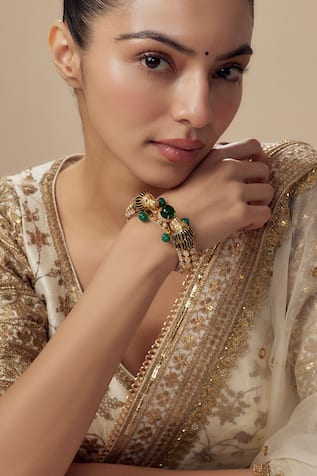 Gold & Green Kundan Polki Bangle 