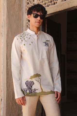 Raw & Rustic by Niti Bothra Ivory Elephant Embroidered Kurta 