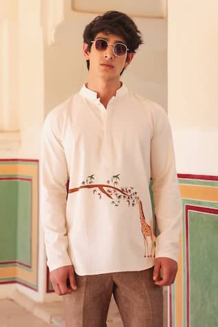 Raw & Rustic by Niti Bothra Giraffe Embroidered Short Kurta 