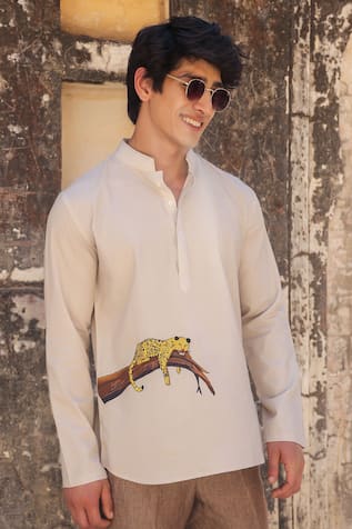 Raw & Rustic by Niti Bothra Ivory Leopard Embroidered Shirt Kurta 