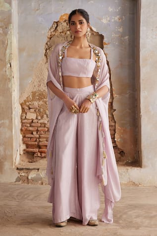 Etasha by Asha Jain Mauve Georgette Cape & Palazzo Set 