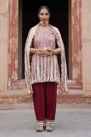 Etasha by Asha Jain Fuschia Metallic Tissue Kurta Set 