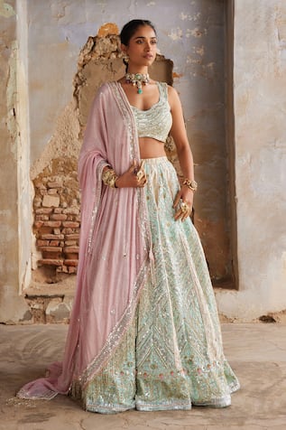 Etasha By Asha Jain Ice Blue Raw Silk Lehenga Set 