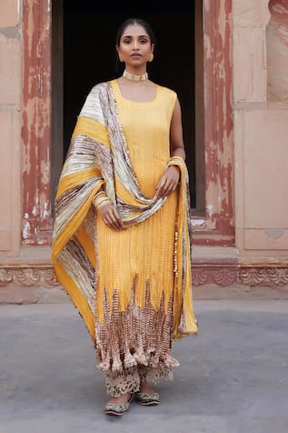 Etasha by Asha Jain Mango Yellow Silk Kurta Set 