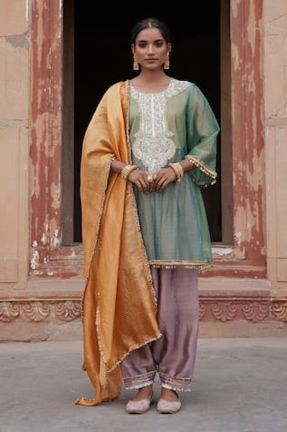 Etasha by Asha Jain Sea Green Embroidered Kurta Set 