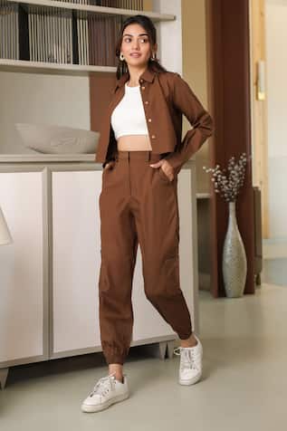 B'Infinite Brown Cotton Shirt & Joggers Set 