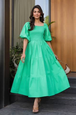 B'Infinite Green Cotton Midi Dress 