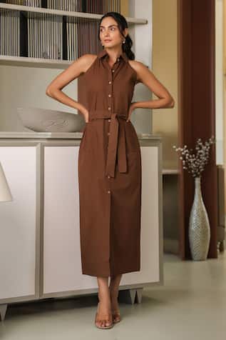 B'Infinite Brown Cotton Midi Dress 