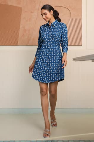 B'Infinite Blue Printed Designer Dress 