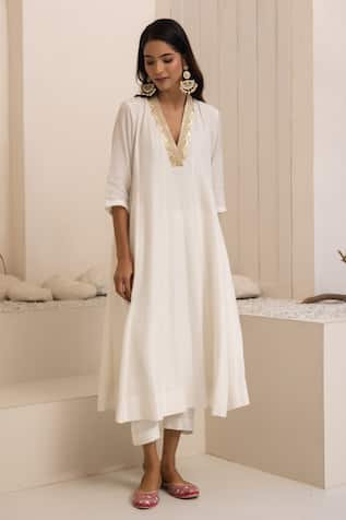 Avaha Ivory Dola Silk Anarkali Kurta Set 