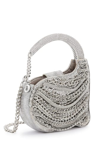 Anaar Silver Bridal Satin Designer Clutch 