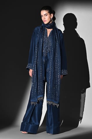 Nikita Mhaisalkar Indigo Blue Beaded Hand Embroidered Kurta Set 