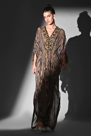 Nikita Mhaisalkar Brown Geometric Print Kaftan 