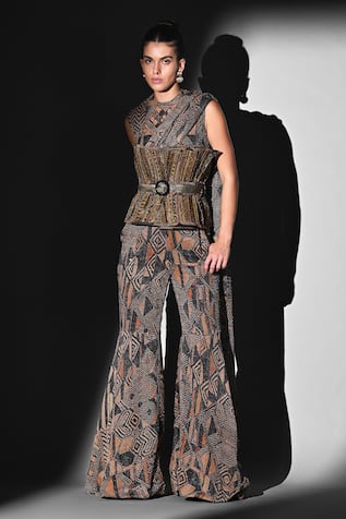 Nikita Mhaisalkar Geometric Print Bodysuit & Pant Set 