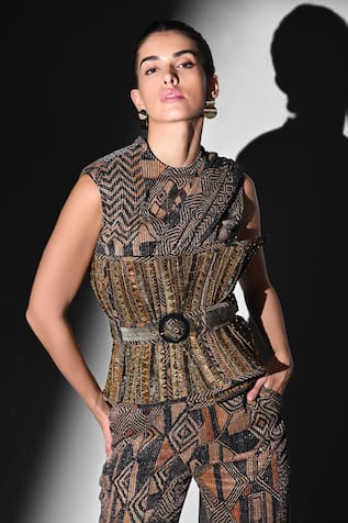 Nikita Mhaisalkar Gold Cutwork Embroidered Corset & Belt 