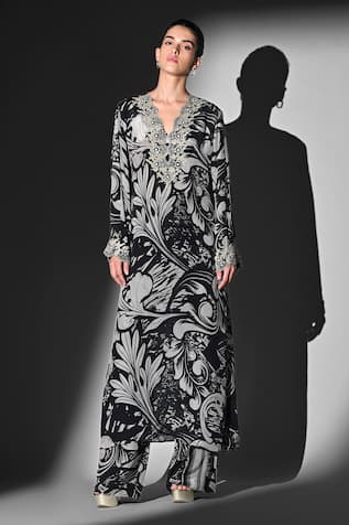 Nikita Mhaisalkar Black Swirl Print Kurta Set 