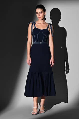 Nikita Mhaisalkar Indigo Blue Corset Tie-Up Dress 