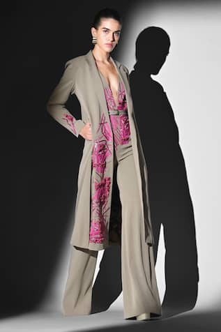 Nikita Mhaisalkar Beige Handthread Embroidered Trench 