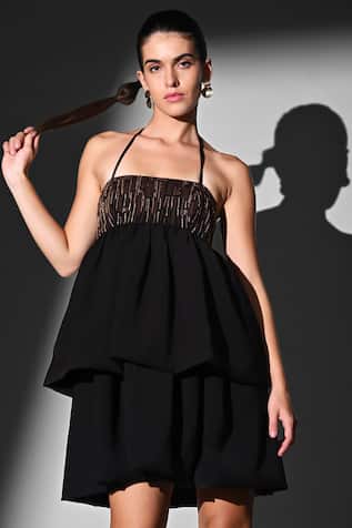 Nikita Mhaisalkar Brown Tier Dress with Threadwork 