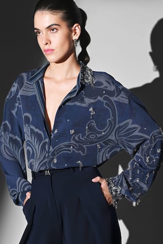 Nikita Mhaisalkar Indigo Swirl Printed Shirt 