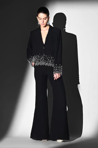 Nikita Mhaisalkar Noir Crystal Bead Embroidered Pant Set 