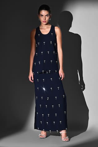 Nikita Mhaisalkar Indigo Blue Crystal Bead Embroidered Skirt Set 