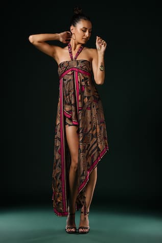 Nikita Mhaisalkar Fuchsia Geometric Asymmetrical Dress 